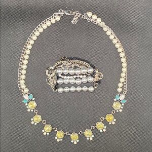 Elegant Gold and Silver Necklace and Bracelet Set